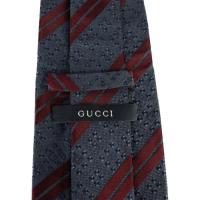 GUCCI グッチ ネクタイ シルク グレー ボルドー【本物保証】