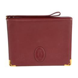 CARTIER カルティエ クラッチバッグ カーフレザー ボルドー ゴールド金具【本物保証】