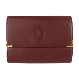 CARTIER カルティエ 三つ折り財布 レザー ボルドー ゴールド金具【本物保証】