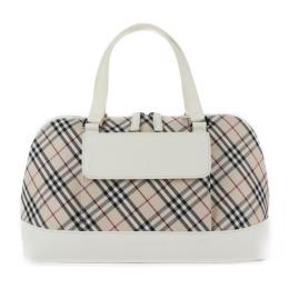 BURBERRY バーバリー ハンドバッグ キャンバス レザー ホワイト ベージ【本物保証】