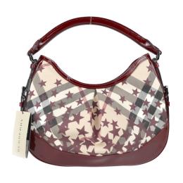 BURBERRY バーバリー ハンドバッグ PVC エナメル ベージュ ボルドー【本物保証】