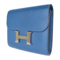 HERMES エルメス 二つ折り財布 エバーカラー シルバー金具 ブルー 【本物保証】