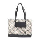 BURBERRY バーバリー トートバッグ キャンバス レザー ベージュ ブラッ【本物保証】