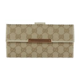 GUCCI グッチ 二つ折り財布 112715 GGキャンバス レザー ゴールド【本物保証】