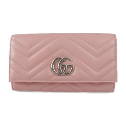 GUCCI グッチ 二つ折り財布 443436 レザー ピンク系 シルバー金具【本物保証】