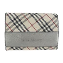 BURBERRY バーバリー 二つ折り財布 キャンバス レザー ベージュ シルバ【本物保証】