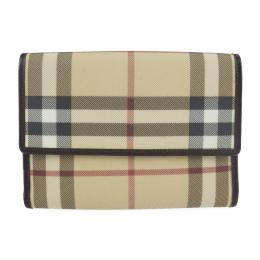 BURBERRY バーバリー 二つ折り財布 キャンバス レザー ベージュ ブラウ【本物保証】