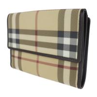 BURBERRY バーバリー 二つ折り財布 キャンバス レザー ベージュ ブラウ【本物保証】