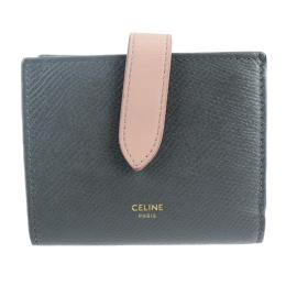 CELINE セリーヌ 二つ折り財布 10H263 レザー グレー系 ピンク系【本物保証】