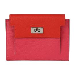 HERMES エルメス コインケース ヴォーエプソン ピンク系 レッド系 ブルー【本物保証】