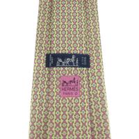 HERMES エルメス ネクタイ シルク ライムグリーン系 ピンク系【本物保証】