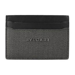 BVLGARI ブルガリ カードケース 32584 PVC レザー グレー ブラ【本物保証】