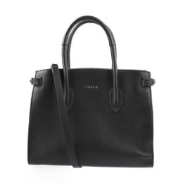 Furla フルラ ハンドバッグ レザー ブラック ゴールド金具【本物保証】