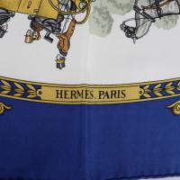 HERMES エルメス スカーフ シルク ホワイト ネイビー【本物保証】