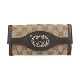 GUCCI グッチ 二つ折り財布 282426 GGキャンバス ベージュ ブラウ【本物保証】