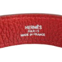 HERMES エルメス チョーカー レザー メタル レッド系 シルバー金具【本物保証】