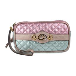 GUCCI グッチ ポーチ 542202 レザー ピンク グリーン【本物保証】