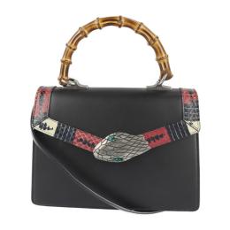 GUCCI グッチ ハンドバッグ 453751 レザー パイソン ブラック マル【本物保証】