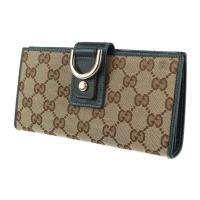 GUCCI グッチ 二つ折り財布 141412 GGキャンバス ベージュ グリー【本物保証】