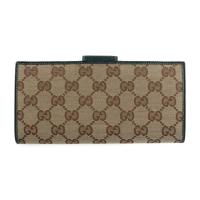 GUCCI グッチ 二つ折り財布 141412 GGキャンバス ベージュ グリー【本物保証】