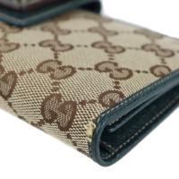 GUCCI グッチ 二つ折り財布 141412 GGキャンバス ベージュ グリー【本物保証】