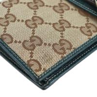 GUCCI グッチ 二つ折り財布 141412 GGキャンバス ベージュ グリー【本物保証】