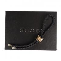 GUCCI グッチ ブレスレット 114845 レザー メタル ダークブラウン 【本物保証】