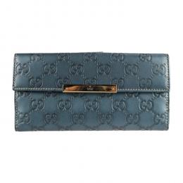 GUCCI グッチ 二つ折り財布 112715 シマレザー BLUE NIGHT【本物保証】