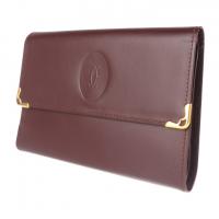 CARTIER カルティエ 三つ折り財布 レザー ボルドー 【本物保証】