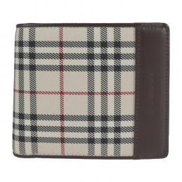 BURBERRY バーバリー 二つ折り財布 キャンバス レザー ベージュ ブラウ【本物保証】