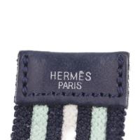 HERMES エルメス ベルト コットン ポリエステル ゴム レザー ネイビー×【本物保証】