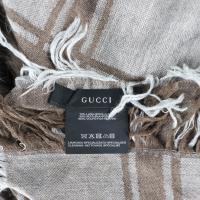 GUCCI グッチ ストール ウール シルク フォックスファー ブラウン グレー【本物保証】