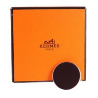 HERMES エルメス ブローチ レザー メタル ブラウン シルバー【本物保証】