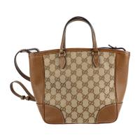 GUCCI グッチ ハンドバッグ 353121 キャンバス レザー ブラウン ベ【本物保証】