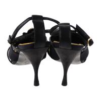 CHANEL シャネル サンダル レザー キャンバス ブラック ゴールド【本物保証】