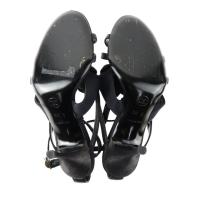 CHANEL シャネル サンダル レザー キャンバス ブラック ゴールド【本物保証】