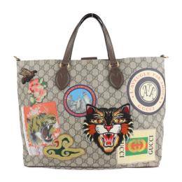 GUCCI グッチ トートバッグ 474085 PVC レザー ベージュ ブラウ【本物保証】