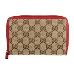 GUCCI グッチ 二つ折り財布 420113 キャンバス ベージュ レッド【本物保証】