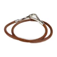 HERMES エルメス ブレスレット レザー メタル ブラウン シルバー金具【本物保証】