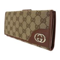 GUCCI グッチ 二つ折り財布 181593 キャンバス レザー ブラウン ゴ【本物保証】