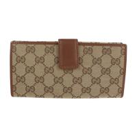 GUCCI グッチ 二つ折り財布 181593 キャンバス レザー ブラウン ゴ【本物保証】