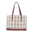 BURBERRY バーバリー トートバッグ キャンバス レザー ベージュ レッド【本物保証】