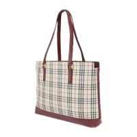 BURBERRY バーバリー トートバッグ キャンバス レザー ベージュ レッド【本物保証】