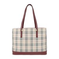 BURBERRY バーバリー トートバッグ キャンバス レザー ベージュ レッド【本物保証】