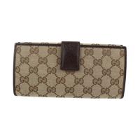 GUCCI グッチ 二つ折り財布 112715 GGキャンバス レザー ブラウン【本物保証】