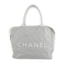 CHANEL シャネル ハンドバッグ キャンバス レザー グレー ホワイト【本物保証】