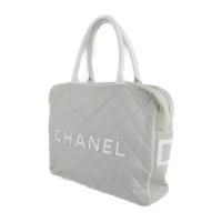 CHANEL シャネル ハンドバッグ キャンバス レザー グレー ホワイト【本物保証】