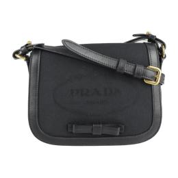 PRADA プラダ ショルダーバッグ 1BD190 キャンバス レザー ブラック【本物保証】