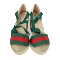 GUCCI グッチ サンダル 525728 キャンバス ベージュ グリーン【本物保証】