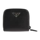 PRADA プラダ 二つ折り財布 M522A レザー NERO ブラック シルバ【本物保証】